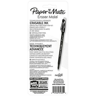 **Paper Mate Eraser Mate**

**Technologically Advanced Erasable Ink**
- Writes like a ballpoint pen yet erases like a pencil
- Ink is pressurized to write at any angle
- 5 Lomm ballpoint pens
- NPD Retail: $1.99
- Total eCommerce: $1.99
- Ending July 2019

**Encre Effaçable Techniquement Avancée**
- Ecrivez comme un stylo-bille mais effacez comme un crayon
- L'encre est sous pression pour écrire à n'importe quel angle
- 5 stylos bille
- Source National Alliance
- Fondé spécialement pour 2116531
- 2019 Lia onC olNwoody Road Ne Ga

**Newell**
- We would love to hear from you
- D 41560 31635

**No More Clipping Scan Box**
- Scan tops now at education.btfecom.com

**Product of the USA**
- 14M
- 14M 31635

**Barcode: 750