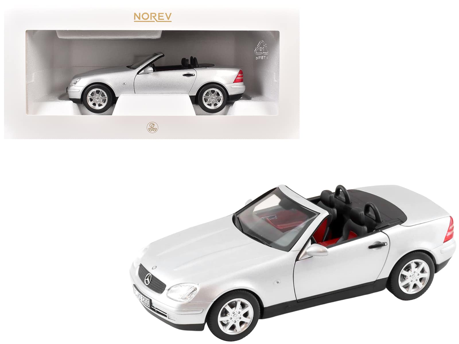 1996 Mercedes-Benz SLK Convertible Brilliant Silver Metallic 1/18 Diecast Model Car by Norev price history on PriceWatchPro