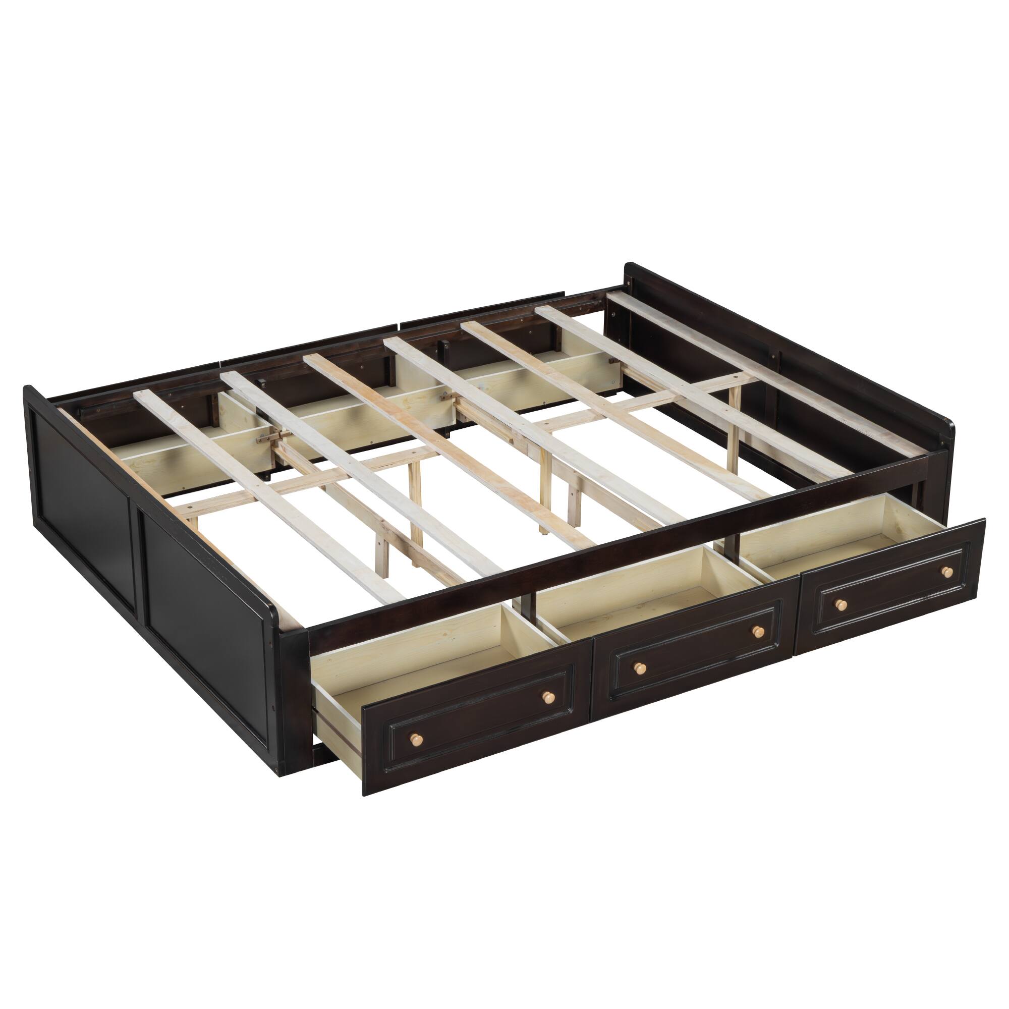 Alt View 2. Whisen - Queen Size Platform Bed Frame with 6 Storage Drawers-Espresso - Espresso.