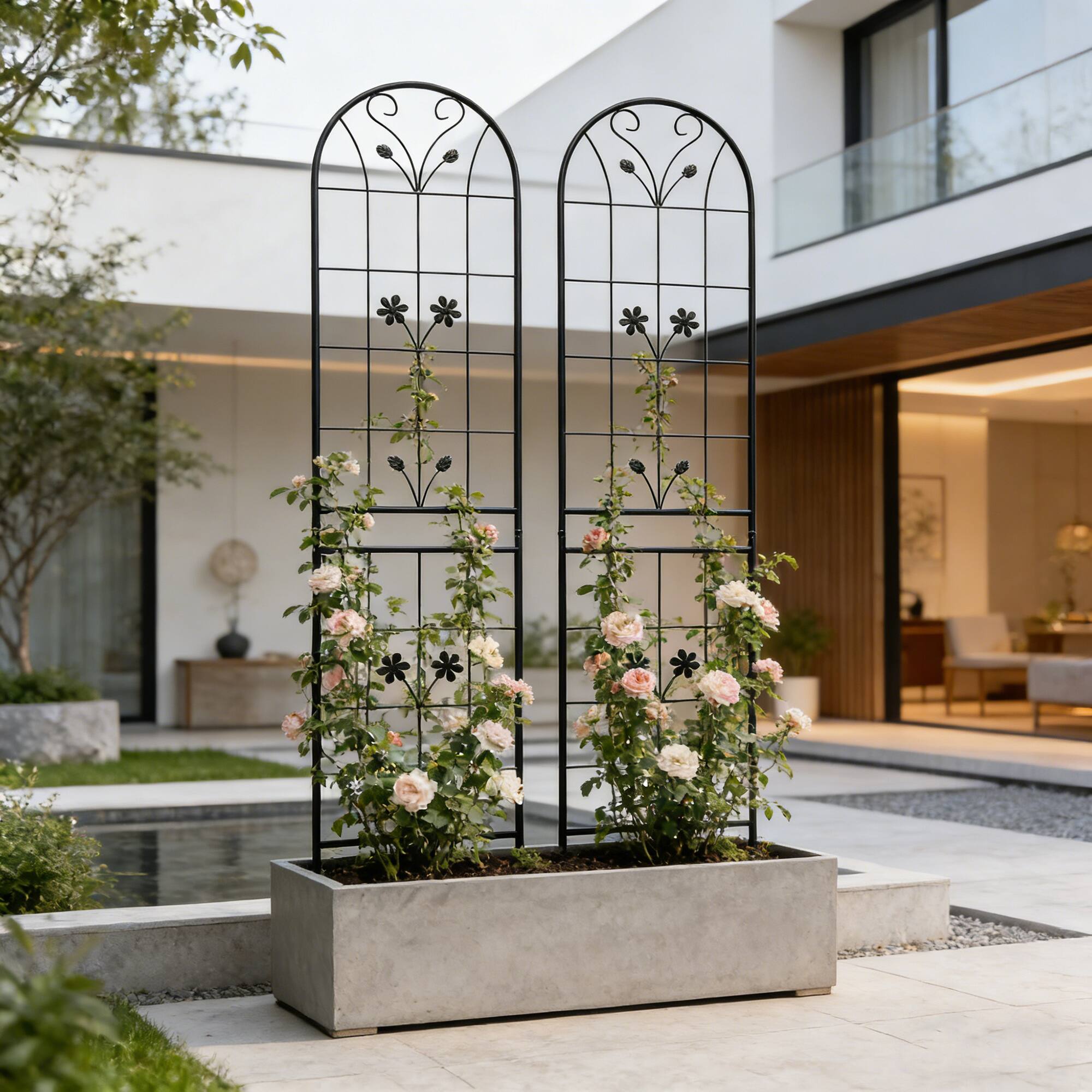 Loheer - 2 Pack 7.2 x 1.6 ft Metal Garden Trellis Climbing Plant Support -  Black