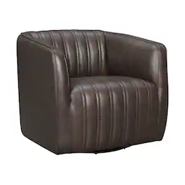 Armen Living - Aries Genuine Leather Swivel Barrel Chair - Espresso