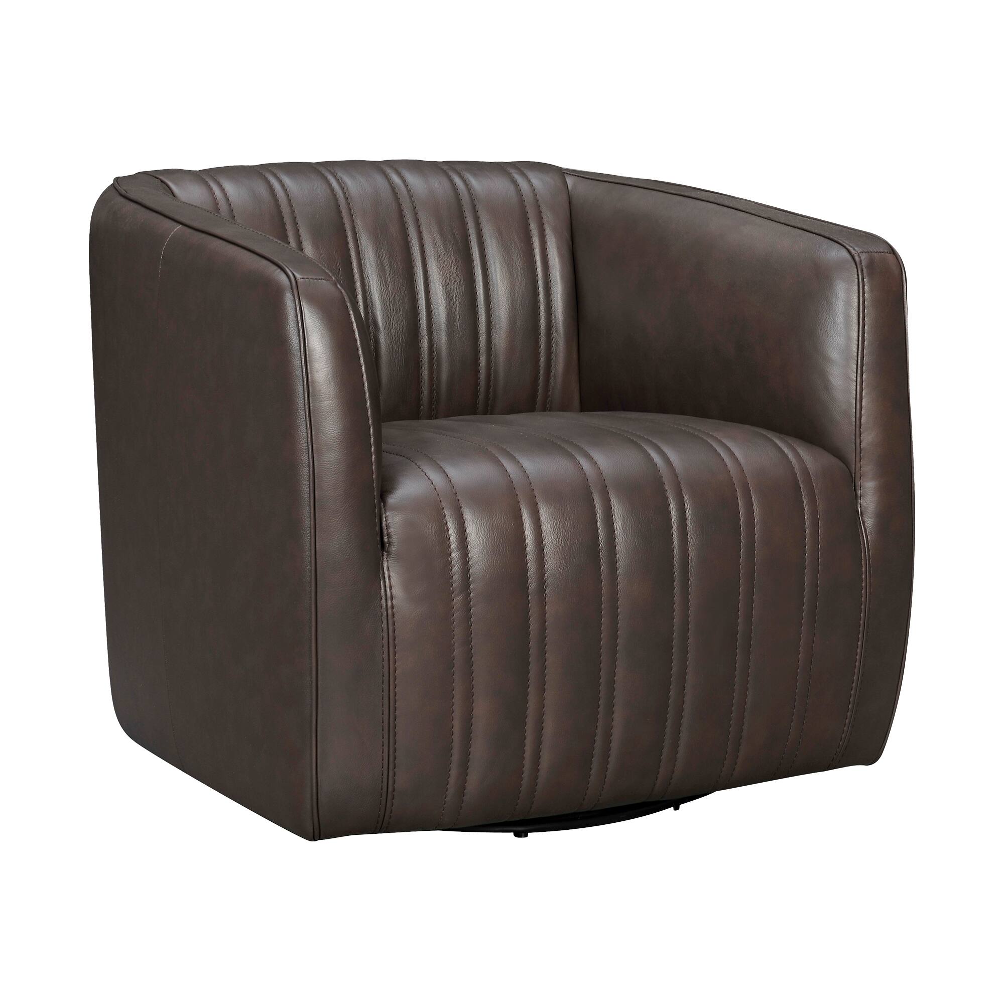 Armen Living - Aries Genuine Leather Swivel Barrel Chair - Espresso