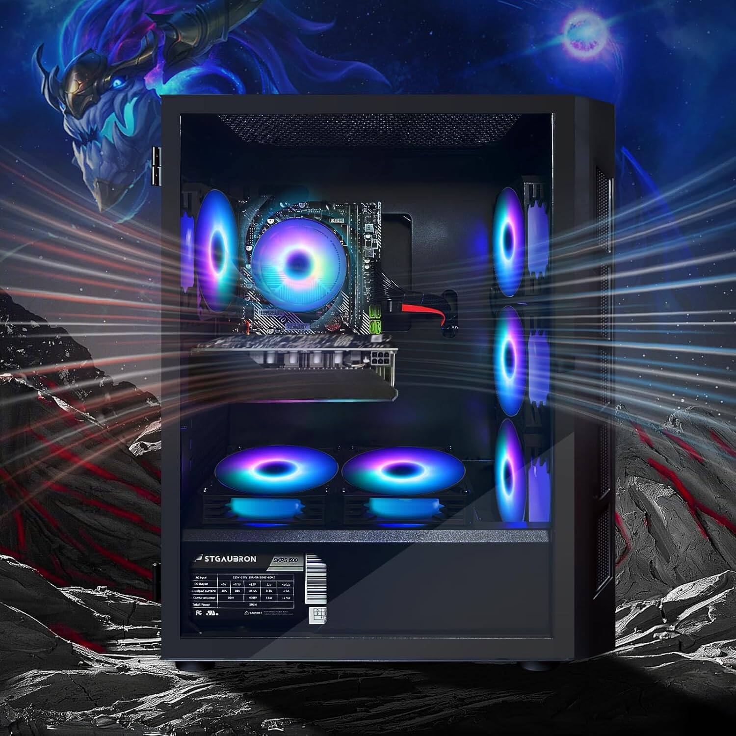 Back. STGAubron - STGAubron Gaming Desktop PC, Intel Core i7 up to 3.9Ghz, GeForce GTX1660 SUPER 6G, 16G RAM, 512G SSD, USB WiFi 6, Win11H - Black.