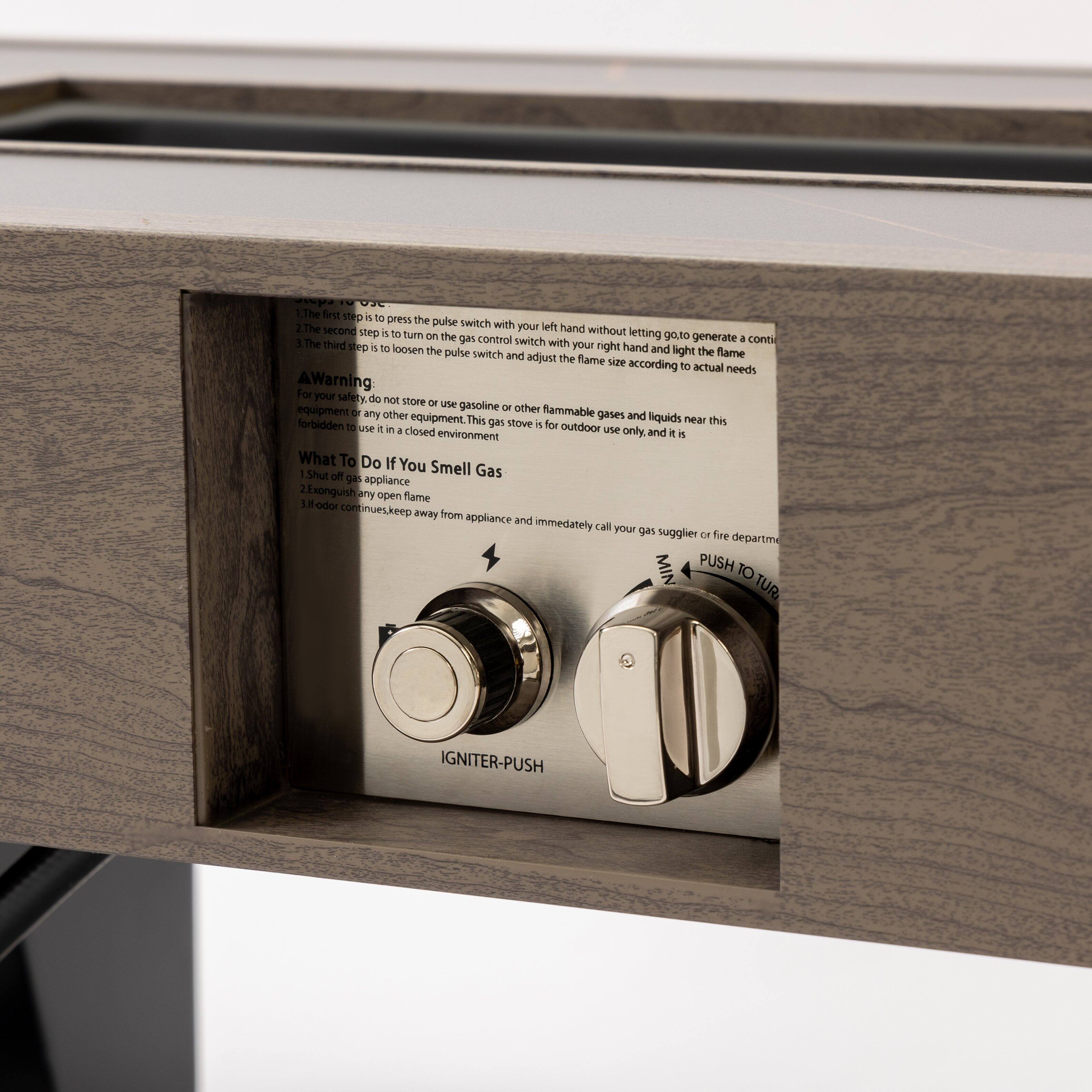 - The first step is to press the pulse switch with your left hand without letting go to generate a continuous pulse.
- The second step is to turn on the gas control switch with your right hand and light the flame.
- The third step is to loosen the pulse switch and adjust the flame size according to actual needs.

**Warning:** For your safety, do not store or use gasoline or other flammable gases and liquids near this equipment. This gas stove is forbidden to use in a closed environment only, and it is forbidden to use any other equipment.

**What To Do If You Smell Gas**
1. Shut off the appliance.
2. Extinguish any open flame.
3. If the odor continues, keep away from the appliance and immediately call your gas supplier or fire department.

**IGNITER-PUSH**  
**PUSH TO TURN**  
**MIN**