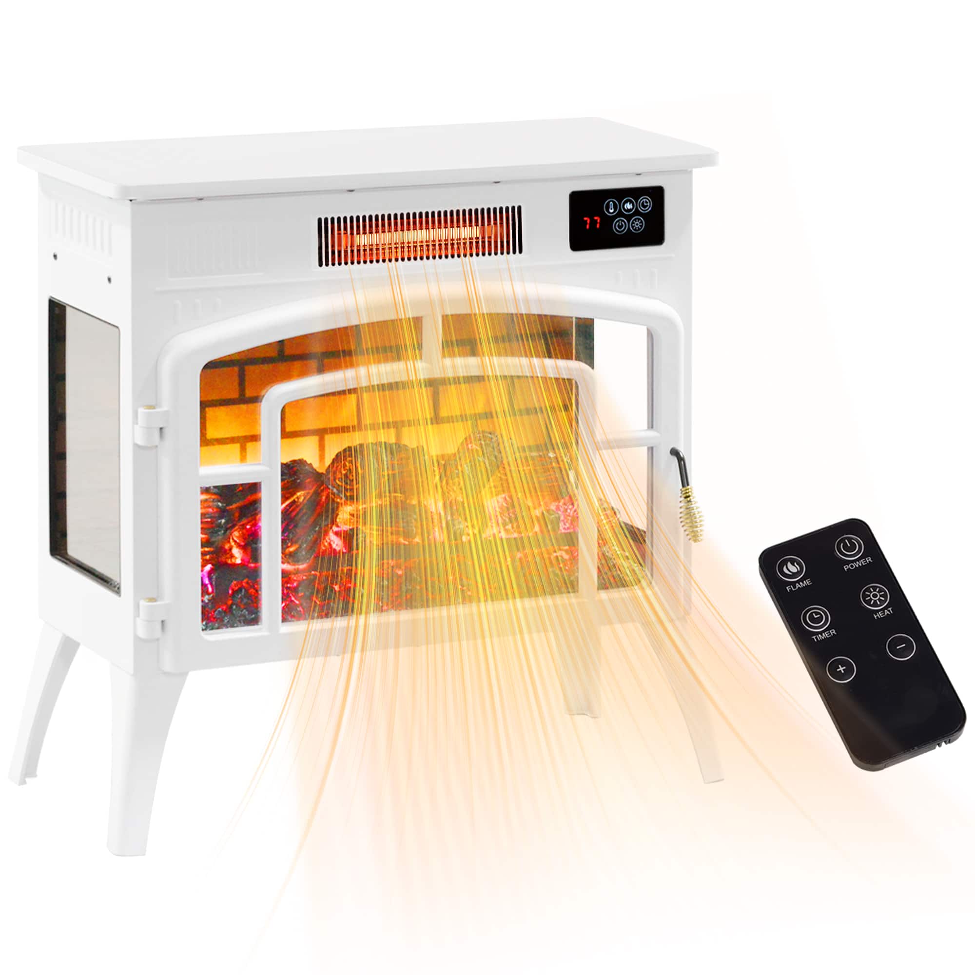 Homcom - Electric Fireplace Stove, Infrared Fireplace Heater with Realistic Flame & Adjustable Temperature - White