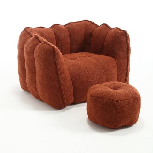 Alt View 8. GOODSILO - Premium Square Bean Bag Sofa with Footstool for Ultimate Relaxation in Living Room and Bedroom - Red+Brown.