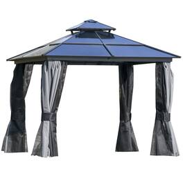 Outsunny - 10' x 10' Hardtop Gazebo Canopy with Polycarbonate Roof, Aluminum Frame, Permanent Pavilion Outdoor Gazebo - Dark Grey/Charcoal grey