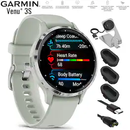 Garmin - Venu 3S Fitness GPS Smartwatch Steel with Gray Case 41mm+Charging Bundle - Stainless Steel and Sage Gray - (2023)