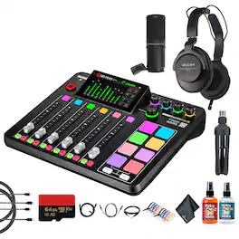 RODE - RODECaster Pro II + Headphones + Podcast Microphone + 64GB Micro SD + More (Bundle)