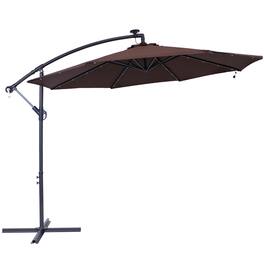Sunnydaze - 10 ft Solar Offset Steel Patio Umbrella with Crank - Brown