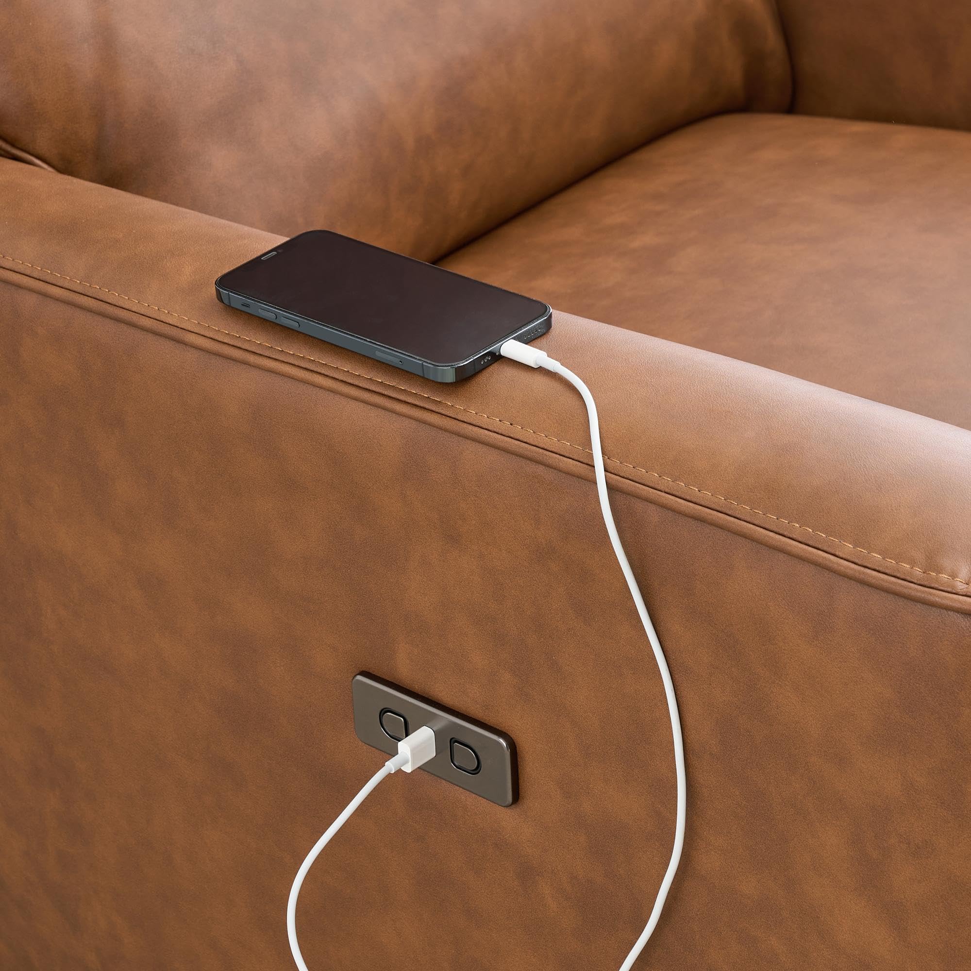 Back. Homhougo - Power Recliner Chair Swivel Rocking Glider PU Leather Upholstered Glider Recliner Nursery Chair - Brown.