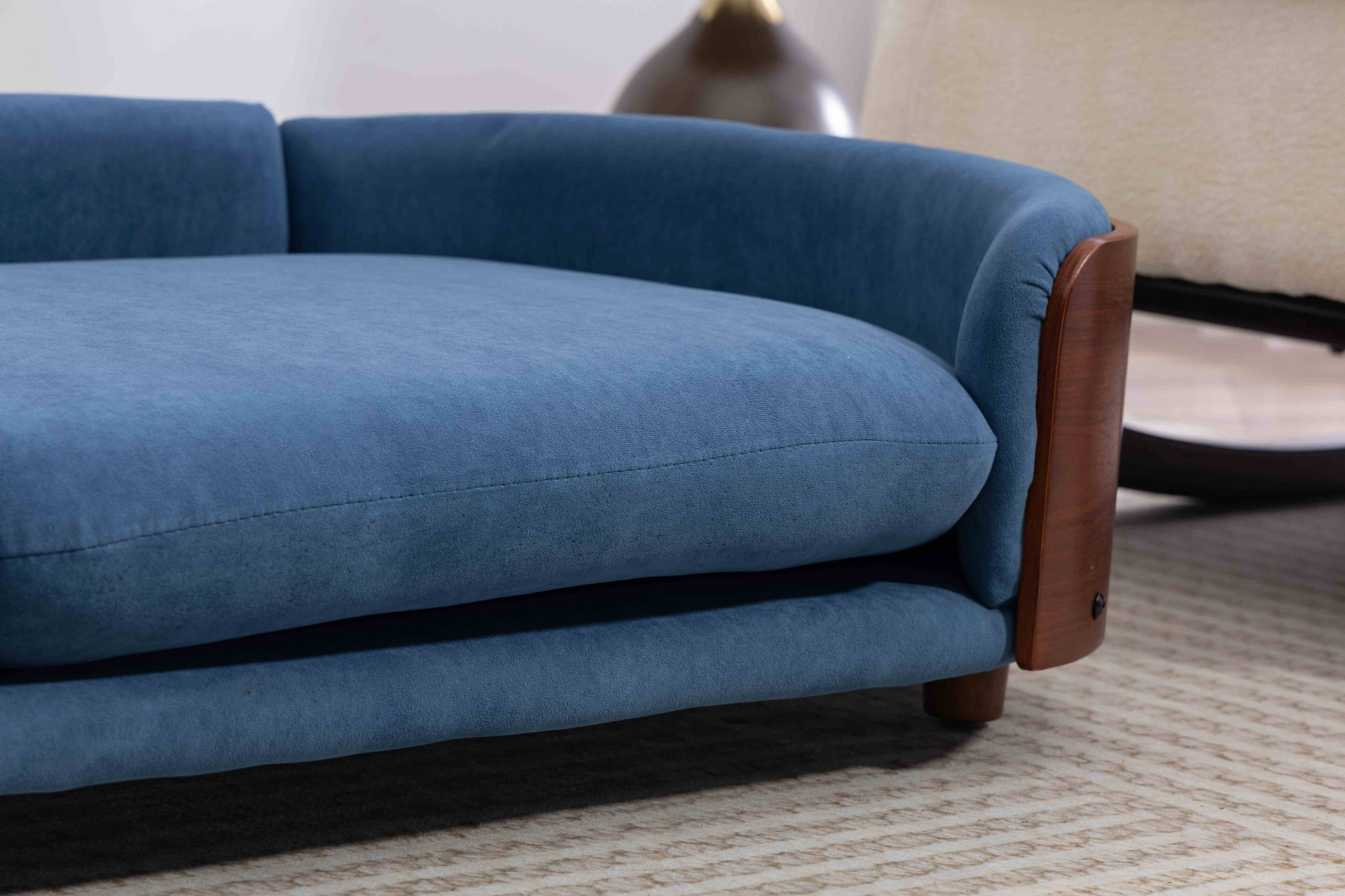 Alt View 1. APRILSOUL - Scandinavian style Elevated Dog Bed Pet Sofa With Solid Wood legs and Walnut Bent Wood Back Velvet Cushion Large Size - Blue.