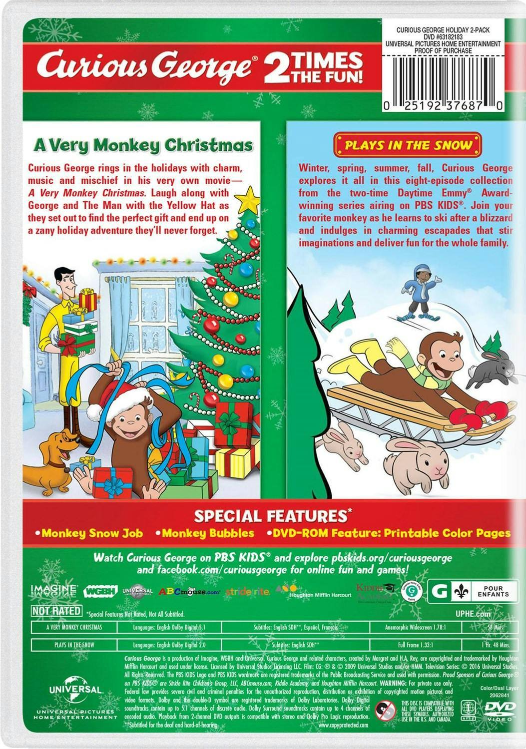 Back. Curious George: A Very Monkey Christmas/Plays in the Snow (DVD Double Feature) [DVD].