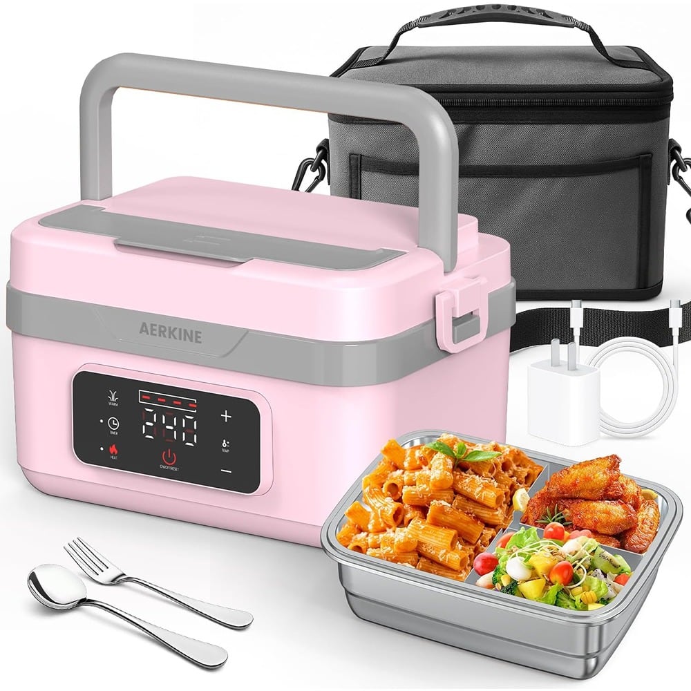 RTMB - Electric Lunch Box 1L, 60W Stainless Steel Self-Heating Warmer - Pink