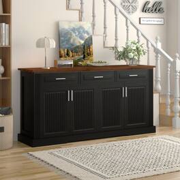 Kadyn - 63" Fluted Sideboard Buffet with 4 Doors and 3 Drawers for Dining Room - Black