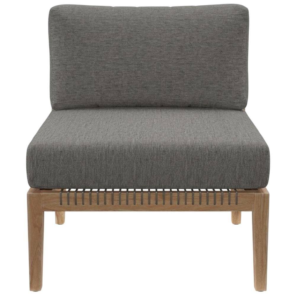Back. Outdoor Escape - Teak Wood Outdoor Lounge Chair With Armless Design And Comfortable Cushions - Gray.