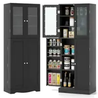 Costway - 63.5" Tall Kitchen Pantry Storage Cabinet with Glass Door Storage Shelves - Black - Front_Zoom