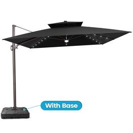 Crestlive Products - 11x11ft Aluminum Cantilever Patio Umbrella with Lights with Base - Black