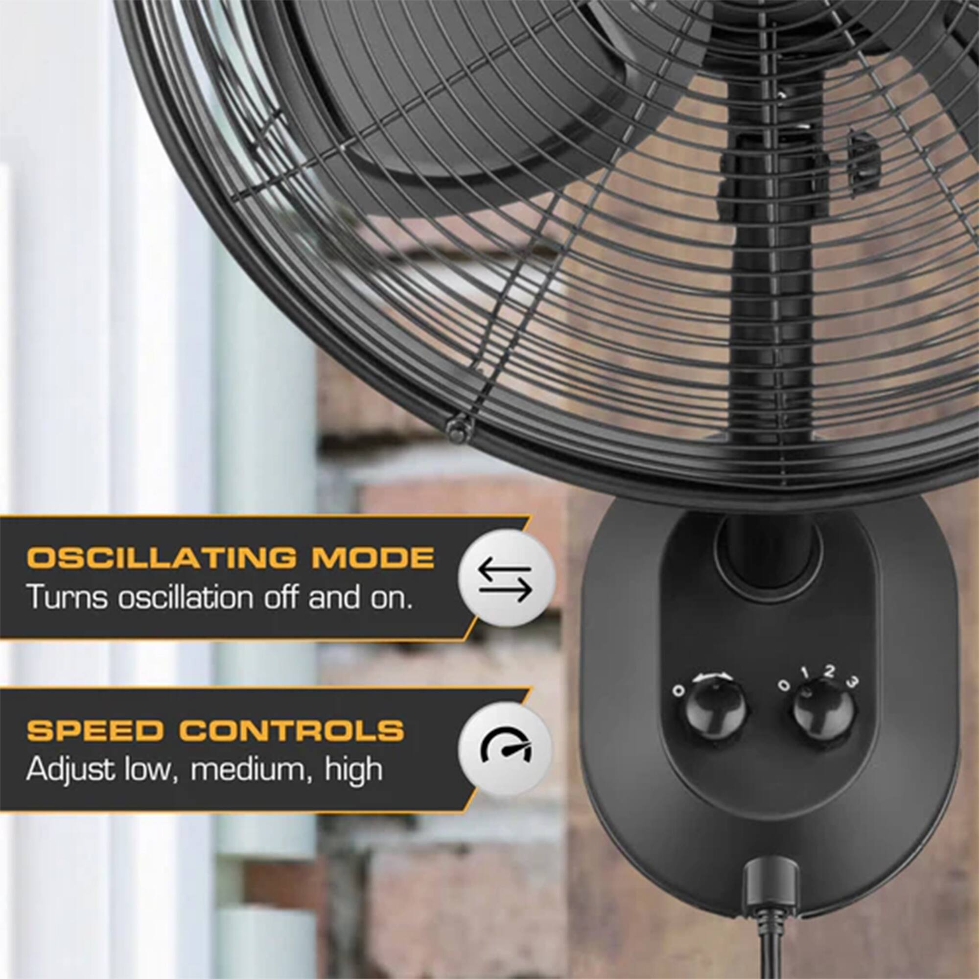 OSCILLATING MODE Turns oscillation off and on.  
2 SPEED CONTROLS Adjust low, medium, high