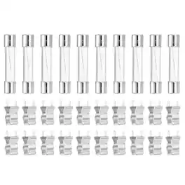Unique Bargains - Glass Tube Fuses, 6x30mm 3.15A 250V Slow Fast Blow Glass Cartridge Tube Fuse with 20pcs Safety Clip 10pcs