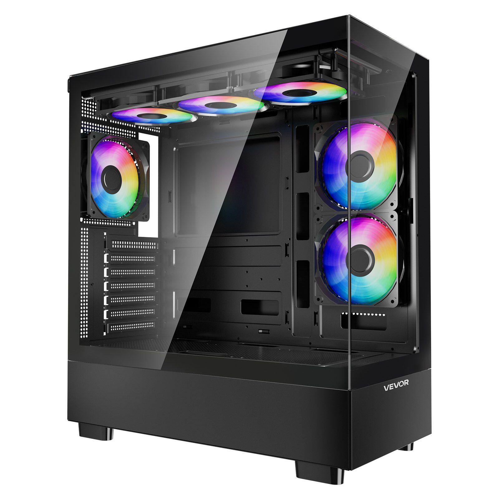 Front. Mirfee - Mid-Tower ATX Gaming Case with 6 x 120mm PWM ARGB Fans - High Performance PC Chassis - Black.