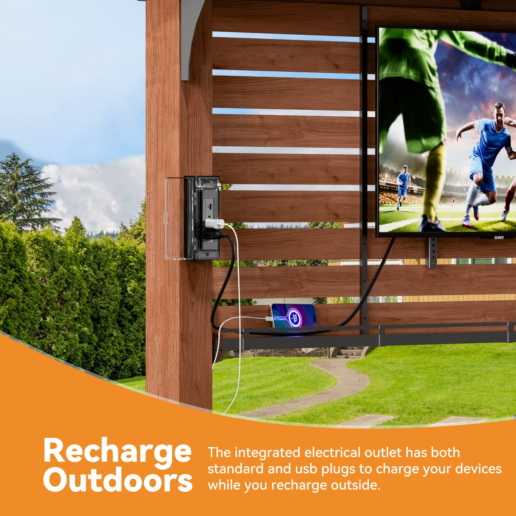 Recharge Outdoors

The integrated electrical outlet has both standard and USB plugs to charge your devices while you recharge outside.
