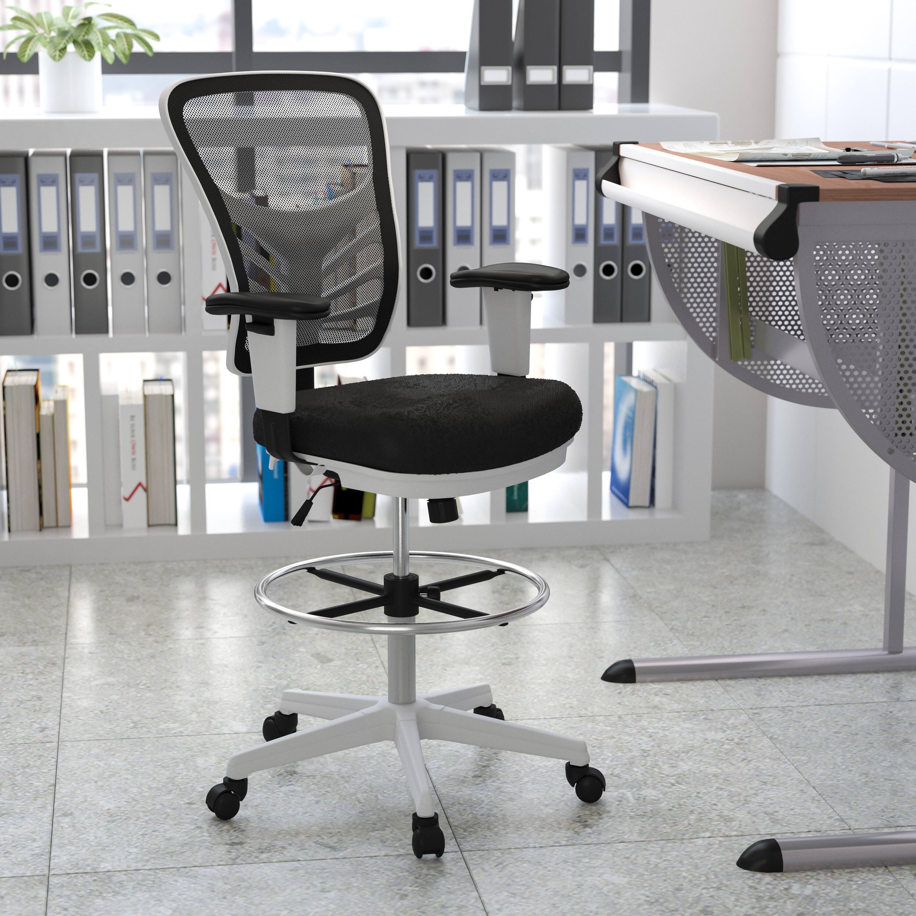 Alt View 1. Emma + Oliver - Mid-Back Mesh Adjustable Ergonomic Drafting Chair, Task Chair - Black Mesh/White Frame.