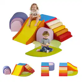 wowmax - 3-in-1 Foam Climbing Blocks for Toddlers, Colorful Indoor Play Gym with Slide & Ball Pit, Soft Waterproof Blocks