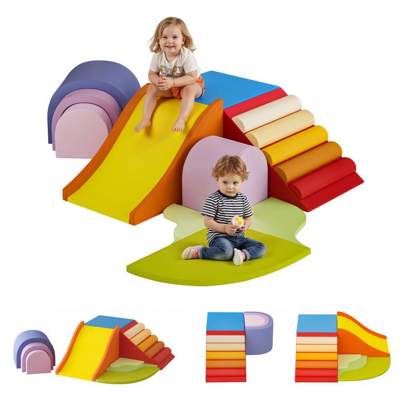 Front. wowmax - 3-in-1 Foam Climbing Blocks for Toddlers, Colorful Indoor Play Gym with Slide & Ball Pit, Soft Waterproof Blocks.