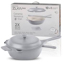 Granitestone - Zuka Everyday Pan 8" Grey Nonstick Multi-Functional Saute Pan with Lid and Nylon Spoon - Gray