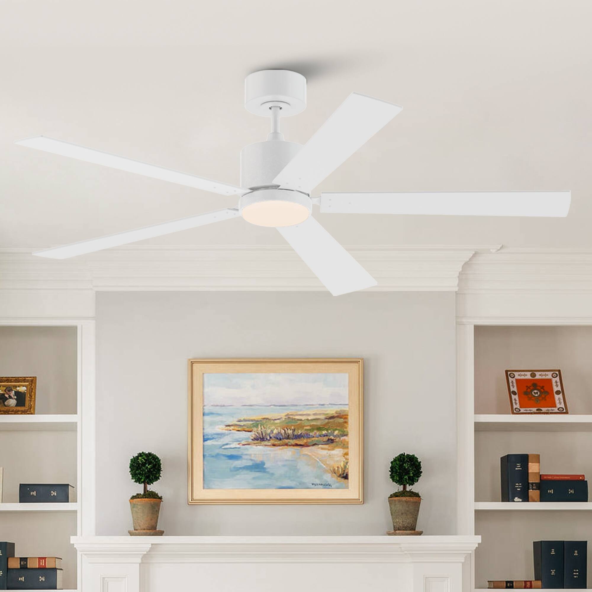 Alt View 1. Vaczon - 52" Modern White Wooden 5-blade Ceiling Fan with Light and Remote - White.