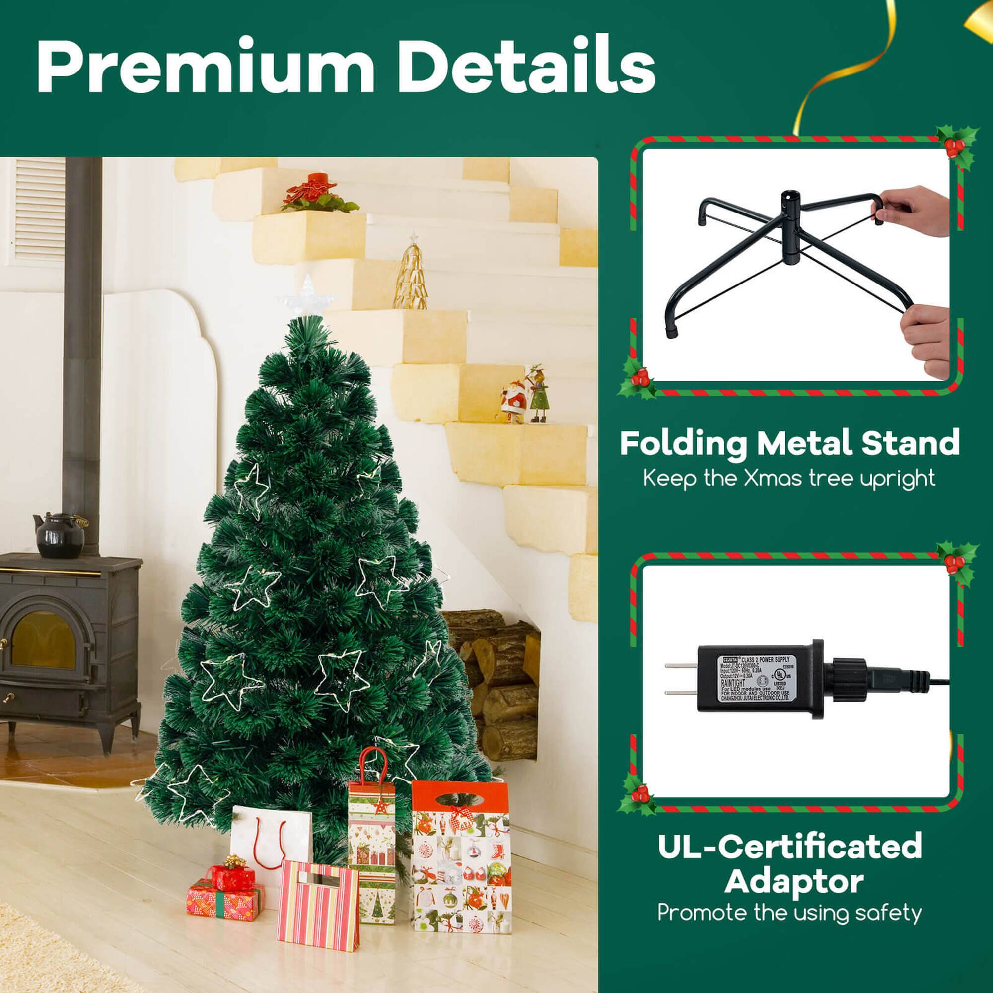 Premium Details

Folding Metal Stand
Keep the Xmas tree upright

UL-Certificated Adaptor
Promote the using safety