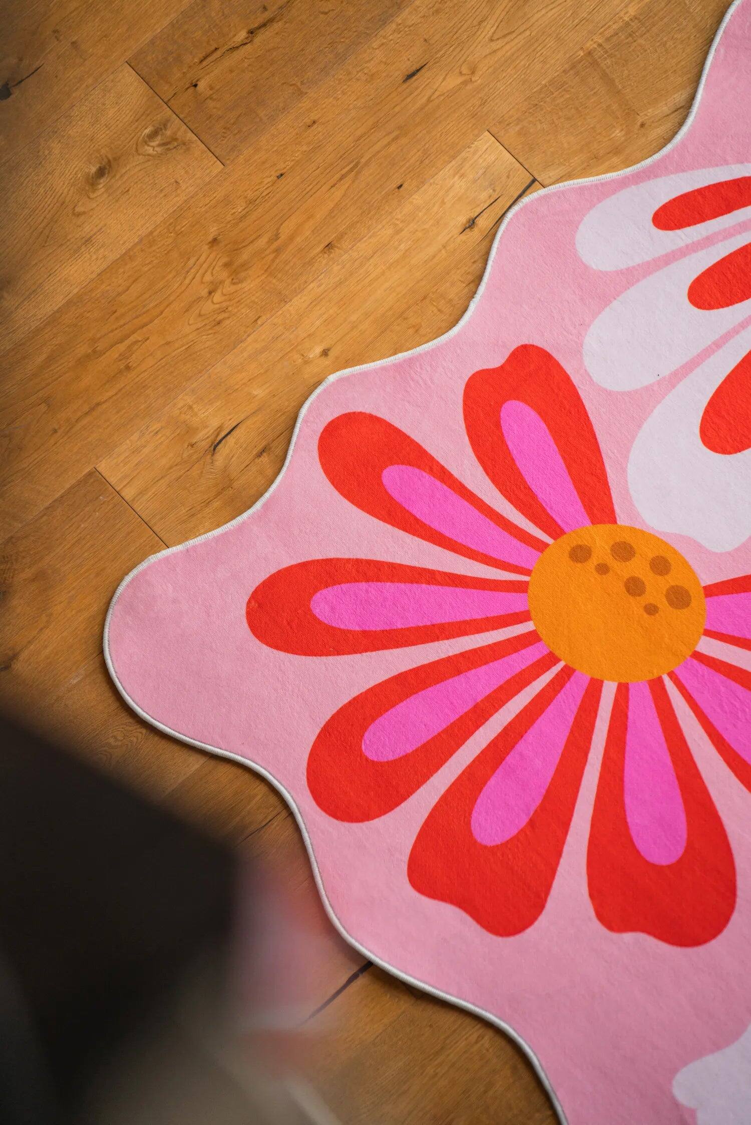 Alt View 2. Lanyspace - 7'x10' Area Rug, Washable Rugs, Non-Slip and Tear-Resistant Soft Carpet, Pink Base Pink Floral Wavy Rug for Home Decor - Multicolor.