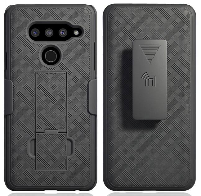 Alt View 3. Nakedcellphone - Case with Stand and Belt Clip Holster Combo for LG V50 ThinQ - Black.