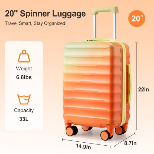 20" Spinner Luggage  
Travel Smart, Stay Organized!  

Weight: 6.8lbs  
Capacity: 33L  

Dimensions:  
- Height: 22in  
- Width: 14.9in  
- Depth: 8.7in