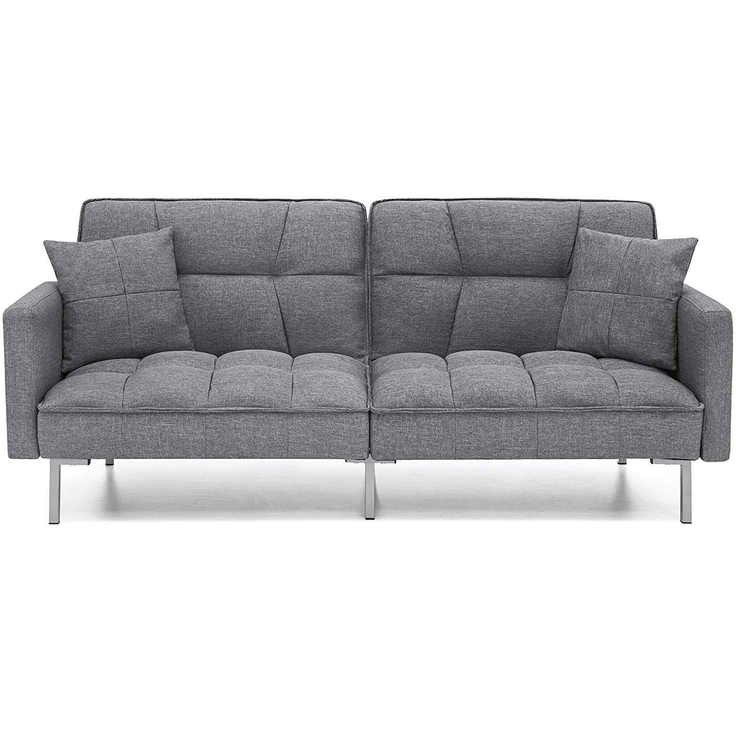 Angle. Hivvago - Modern Grey Linen Split-Back Futon Sofa Bed Couch - Grey.