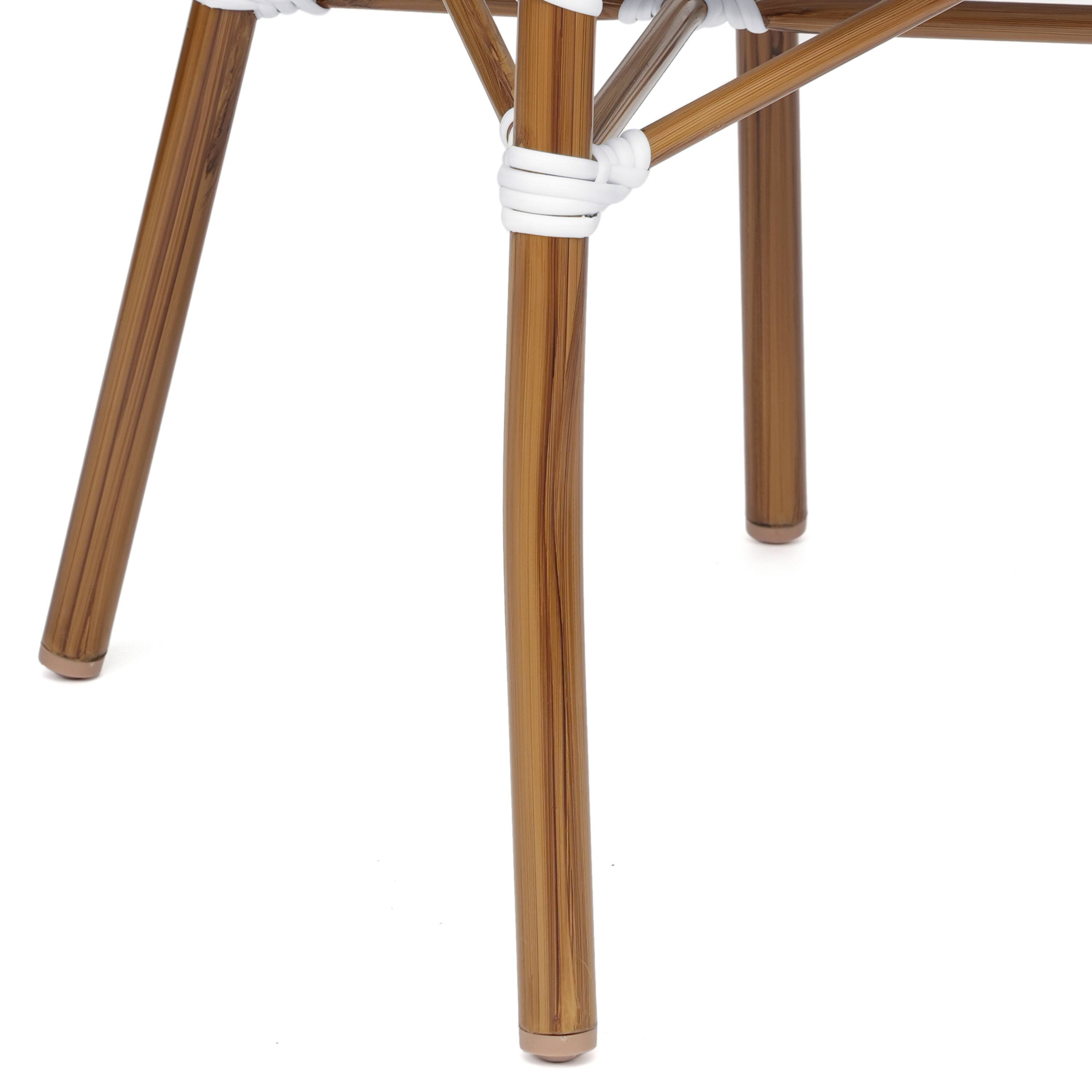 Alt View 10. Emma + Oliver - Colmar Indoor/Outdoor Stacking Thonet Bistro Style Chair with Arms, PE Rattan Seat and Finished Metal Frame - White & Gray/Natural Frame.