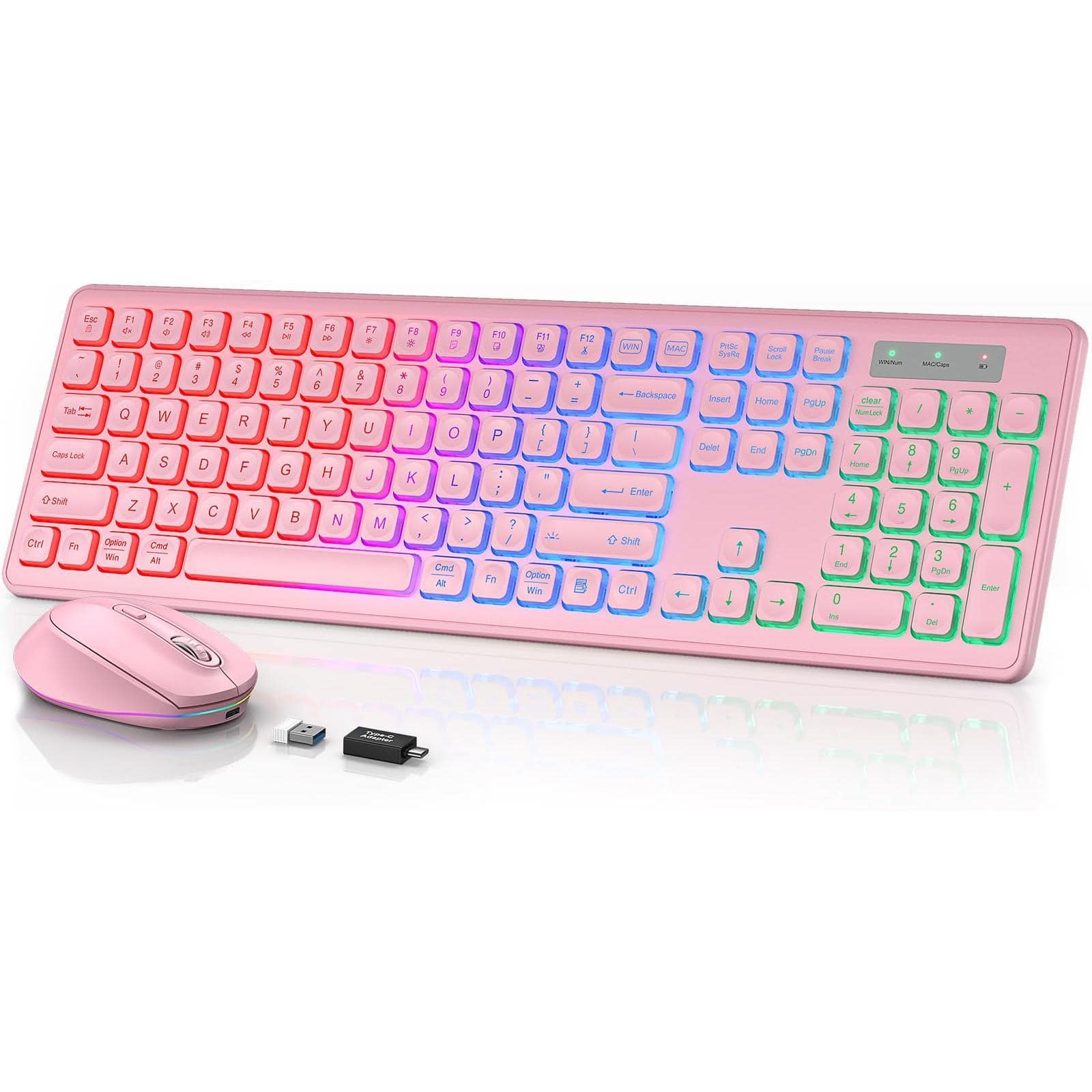 Reds Spade - And Mouse Quiet Up Keys Tilt Sleep Mode Rechargeable Cordless Combo For Computer Imac Pc Laptop rainbow - Rose Pink