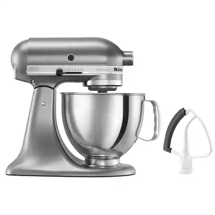 Front. KitchenAid - KitchenAid Artisan Series 5 Quart Tilt-Head Stand Mixer with Flex Edge Beater Value Bundle - KSM150FECU - Contour Silver.