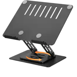 MESWAO - Tablet Stand Holder for Desk, 360 Degree Rotating Base, Dual Rod Adjustable and Foldable Aluminum Stand - Black