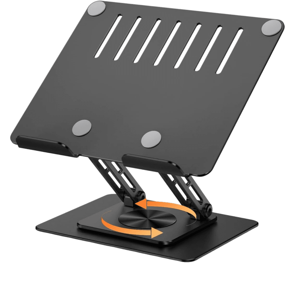 Front. MESWAO - MESWAO Tablet Stand Holder for Desk, 360 Degree Rotating Base, Dual Rod Adjustable and Foldable Aluminum Stand, Black - Black.