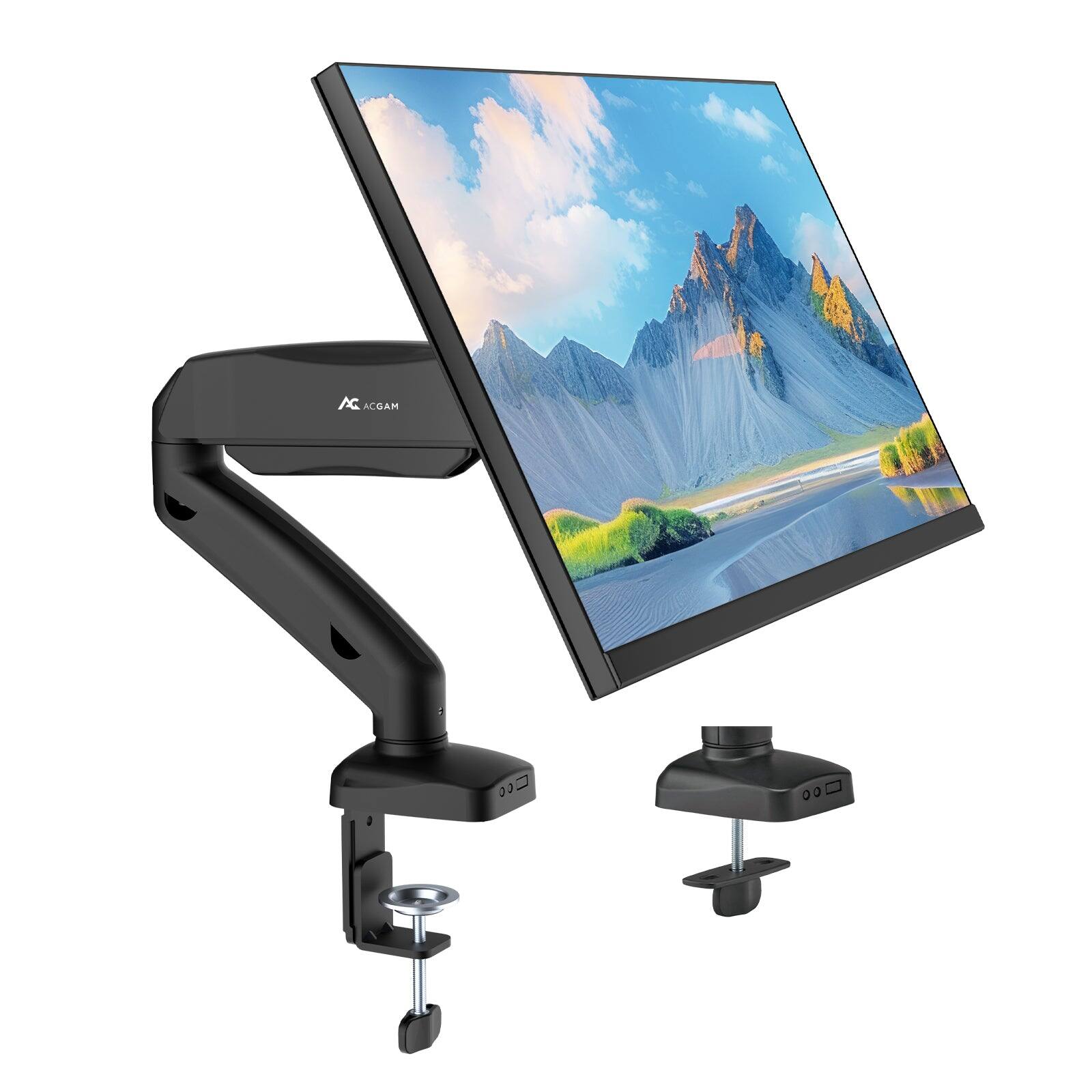 ACGAM - Single Monitor Arm, Fully Adjustable Spring-Assisted Monitor Desk Mount for Computer Screen 17-32 Inch and 4.4-19.8 lbs - Matte Black