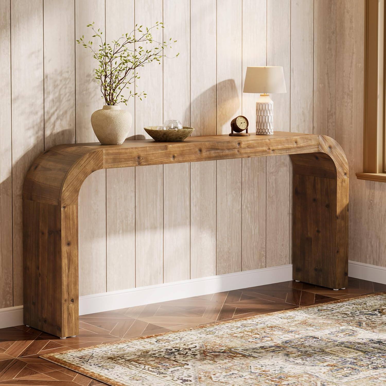 Back. Tribesigns - Solid Wood Console Table with Space-Saving Design and Rectangular Top for Entryway - Brown.
