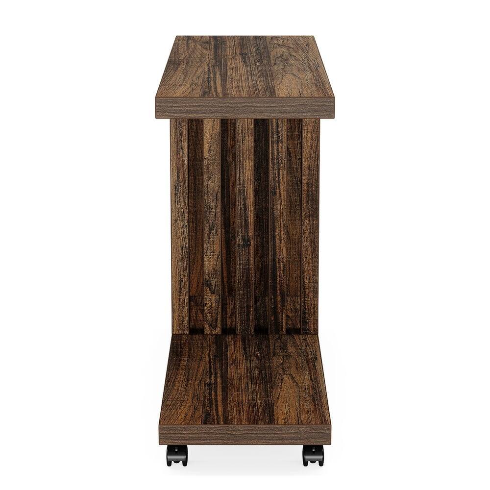 Back. Kadyn - Kadyn Sofa Side End Table, End Table, Couch Table,2-Tier End Table, C-Shaped Wood Side Table with Lockable Wheels,Brown - Brown.