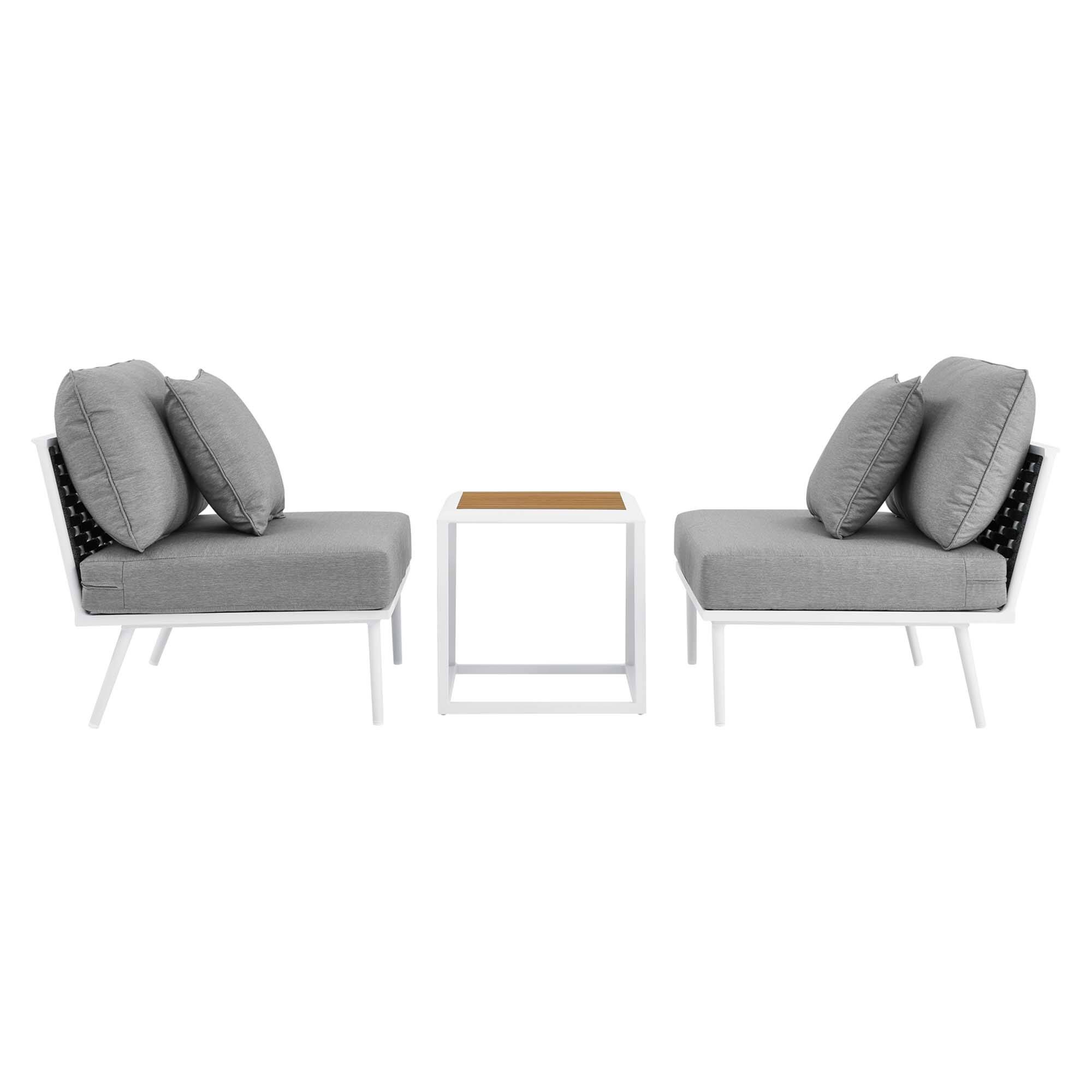 Back. Modway - Stance 3-Piece Outdoor Patio Aluminum Set. - White Gray.
