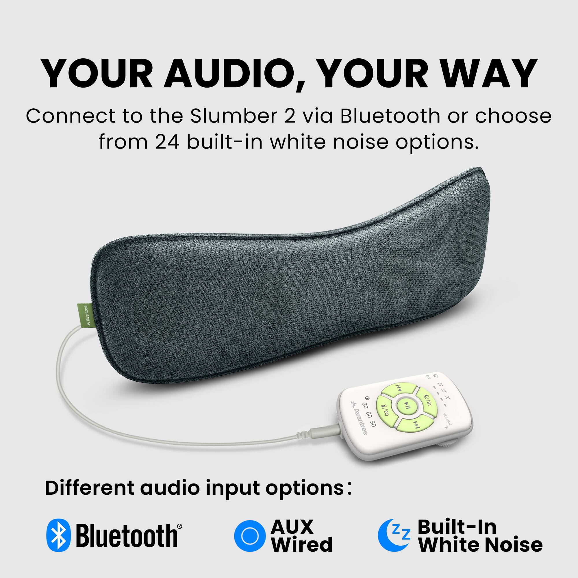 Alt View 3. Avantree - Slumber 2 - Bluetooth 5.4 Pillow Sleep Headphones with 4 Flat Speakers, White Noise.