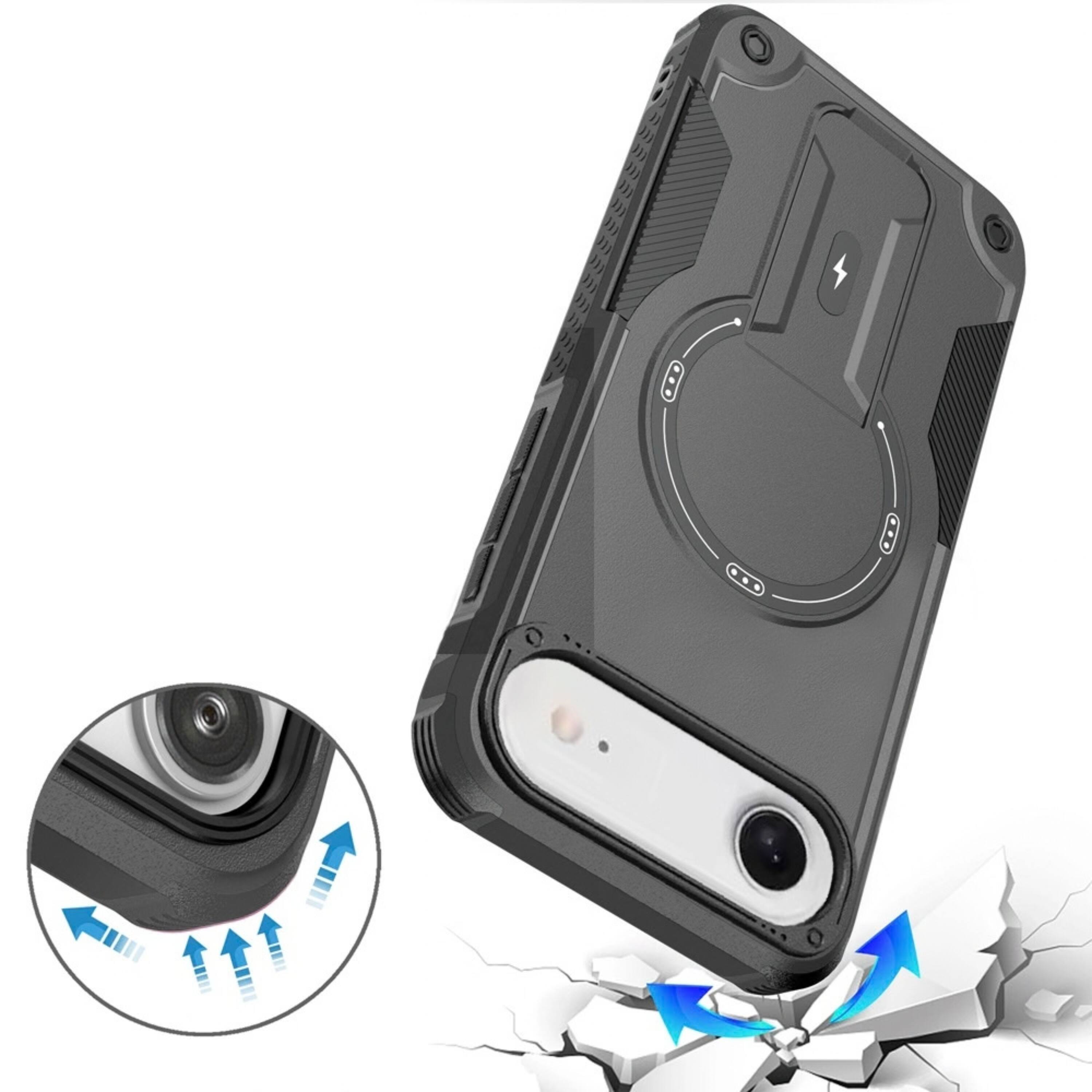 Angle. Kitcheniva - Rugged Grip Kickstand Shockproof Phone Case With Tempered Glass For iPhone Air Pink - Pink.