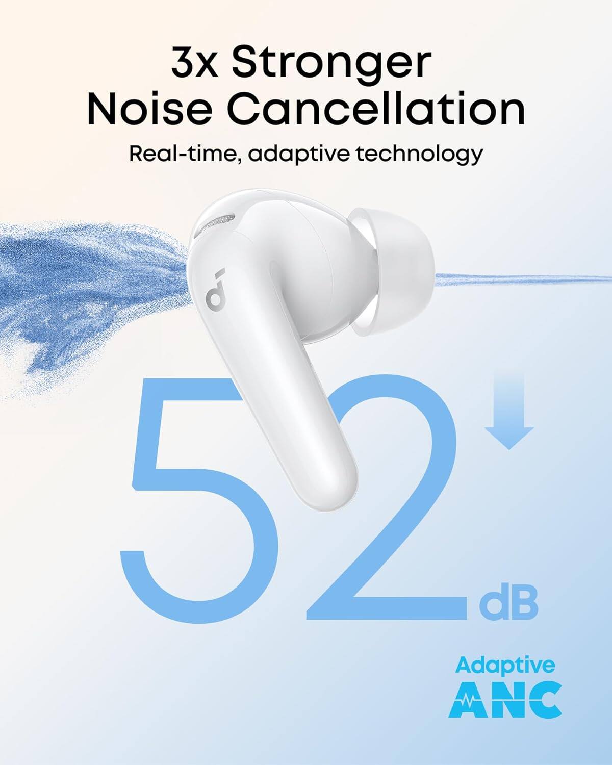 3x Stronger Noise Cancellation  
Real-time, adaptive technology  
52 dB Adaptive ANC