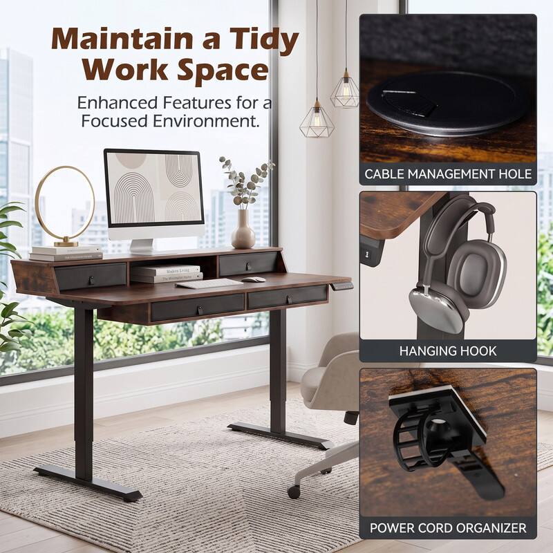 Maintain a Tidy Work Space  
Enhanced Features for a Focused Environment.  

- CABLE MANAGEMENT HOLE  
- HANGING HOOK  
- POWER CORD ORGANIZER
