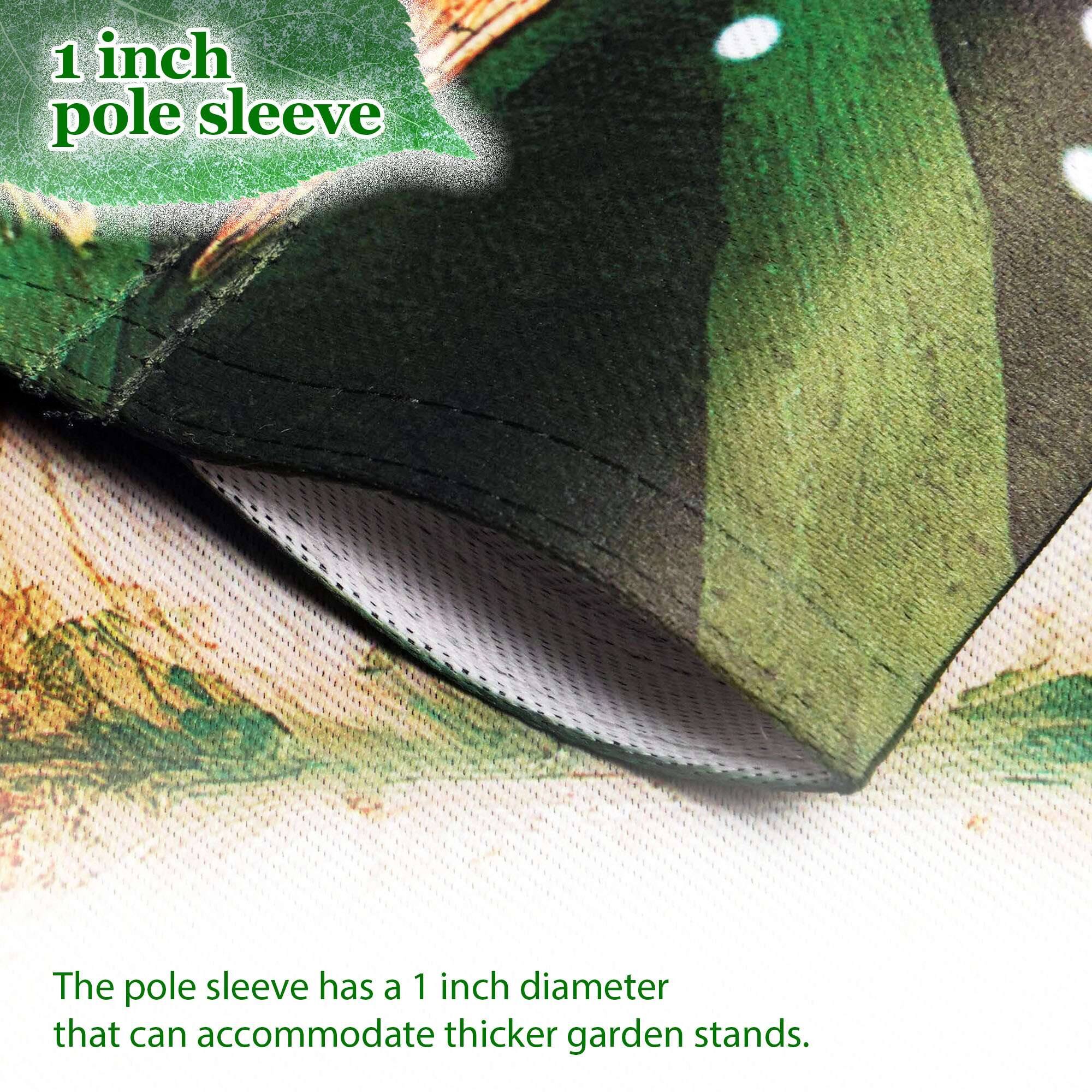 1 inch pole sleeve

The pole sleeve has a 1 inch diameter that can accommodate thicker garden stands.